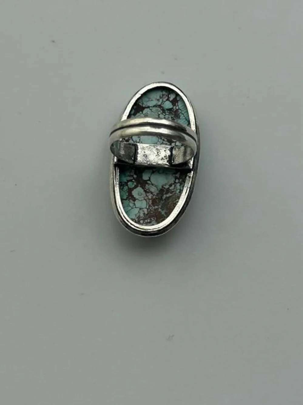 Oval Turquoise Stone Silver-Style Ring - Blue Green